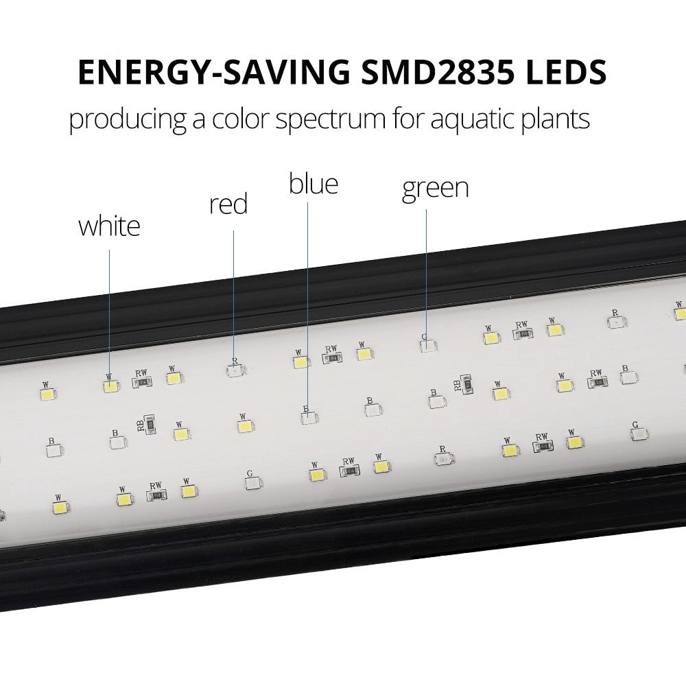 Akvarie armatur - 19W LED, hvid/blå/rød/grøn, justerbar længde, IP66, 75-100 cm