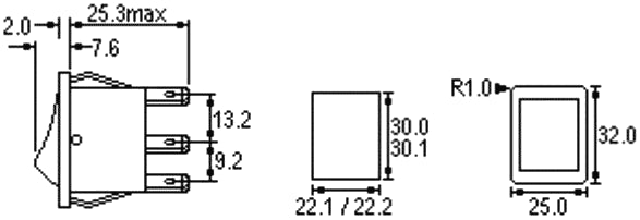 Vippekontakt - 2P OFF-ON, 250V/16A, Rød lys