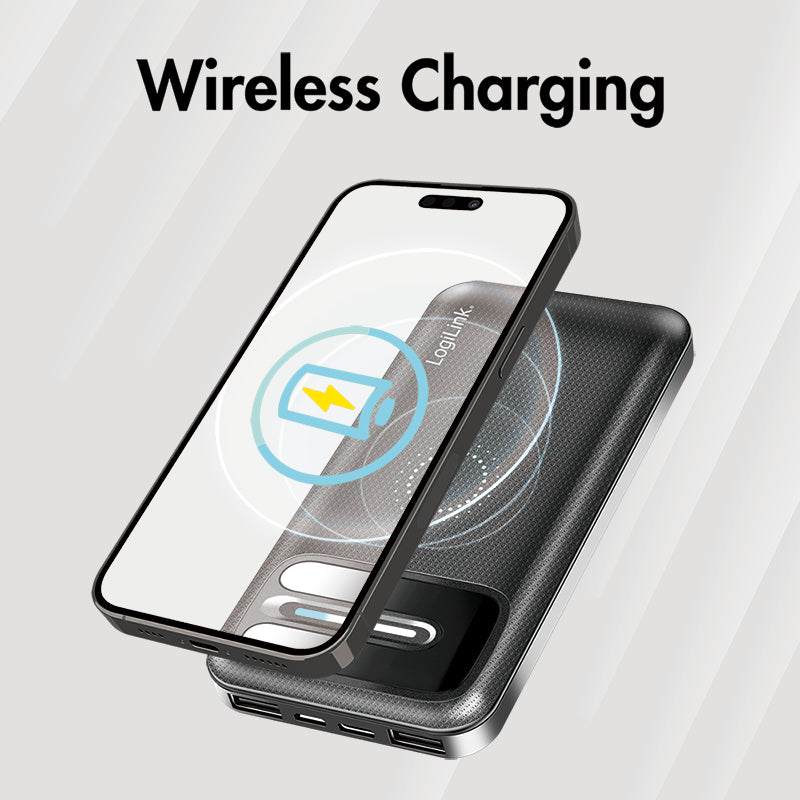 Powerbank m. QI trådløs lader - 5V / 2,1A, 8000mA, 2xUSB-A