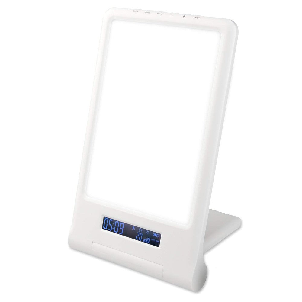 LED lysterapi lampe med timer/alarm - 18W, hvid/blå, 10.000 LUX, indbygget batteri (flicker free)