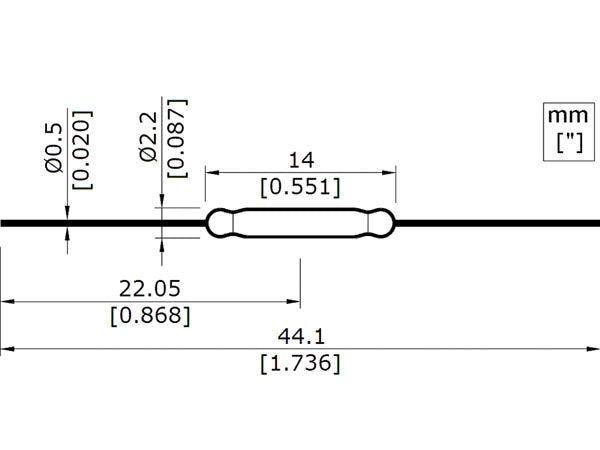 REED sensorkontakt - 1 x slutte, 10W (0,5A) Ø2,2x14mm