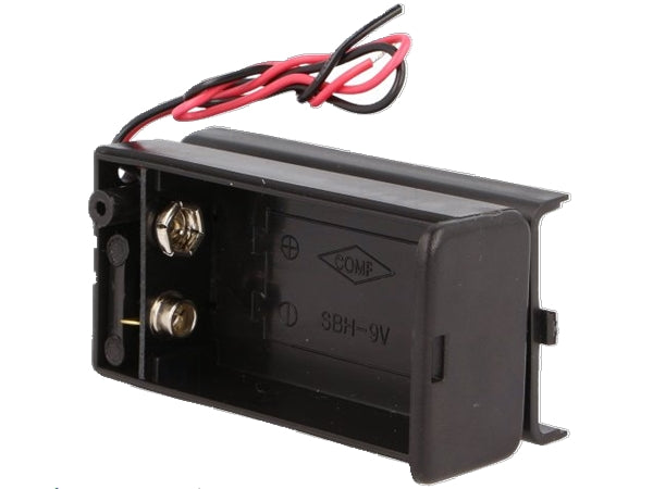 Batteriholder til 1x9V E-blok batteri, Lukket hus m. kontakt