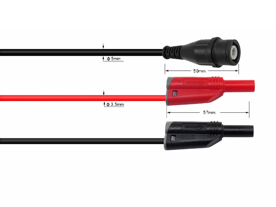 Koaksial testkabel - BNC han til 2 x 4mm banan han (1,2m)