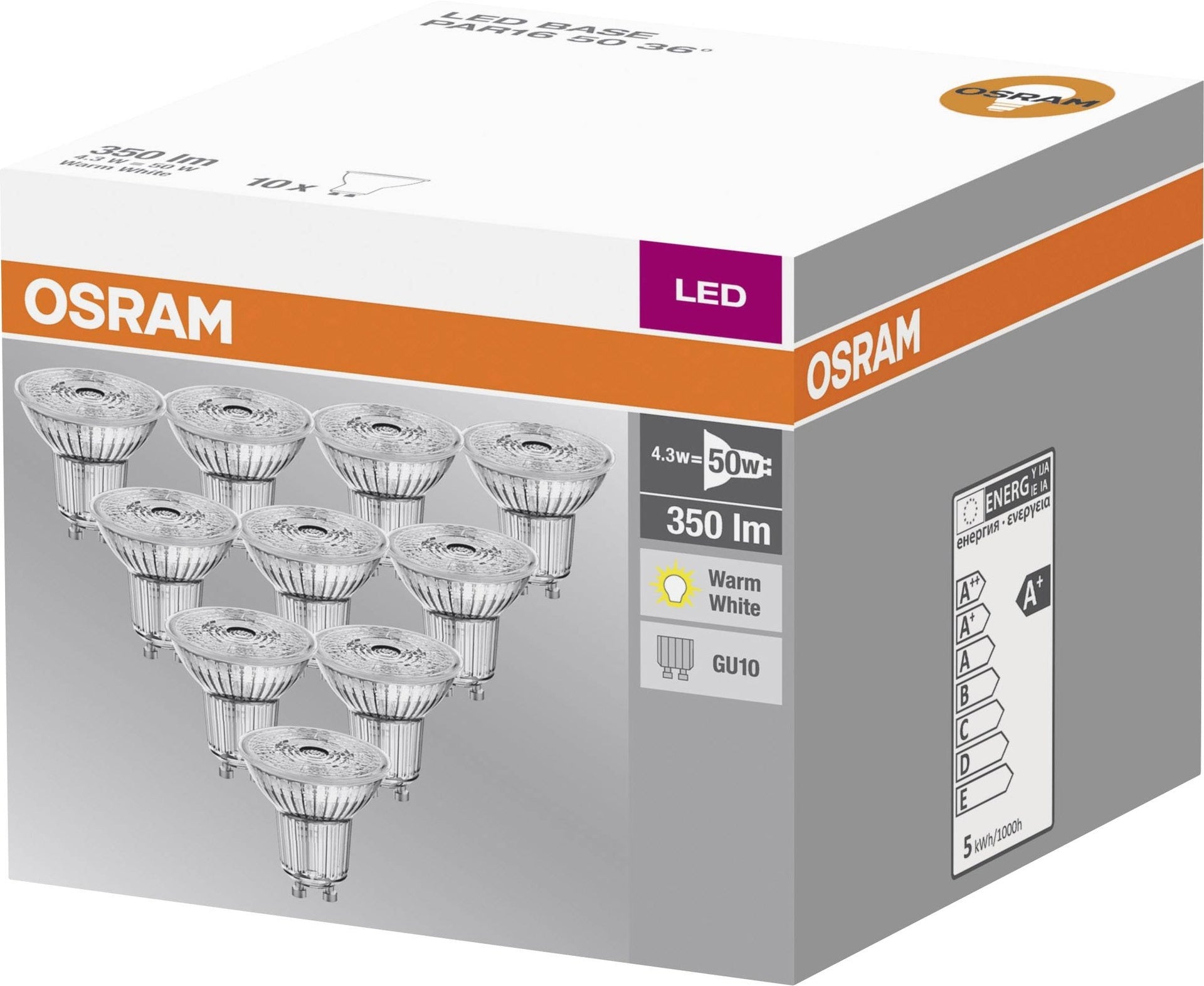 OSRAM GU10 Reflektor 4.3W 2700K 10 stk. pr. pakke