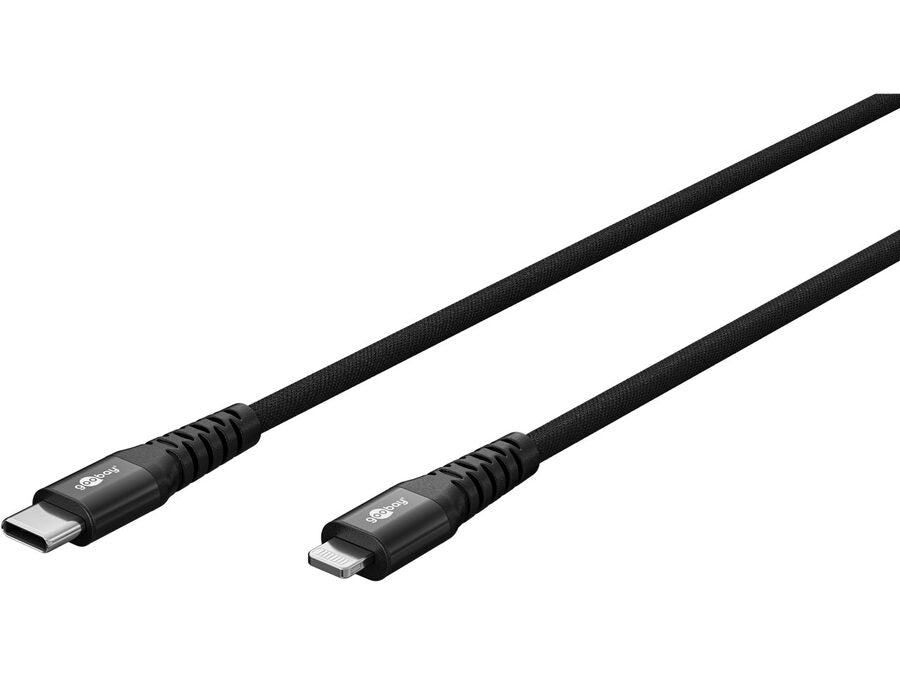 USB-C til Lightning Supersoft PD Tekstilkabel, 3A, Sort (1m)