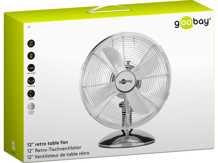 Bordventilator - Ø30cm, 230V / 40W, 3 indstillinger, Krom