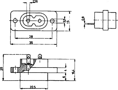Apparatfatning - 2pol C8 han for flad C7 (8-tal) stik, Sort