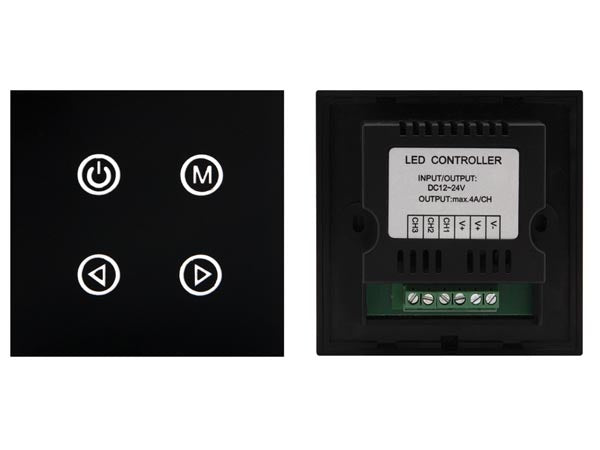 Multifunk. touch RGB LED styring - 3 kanaler, Sort (3 x 4A)