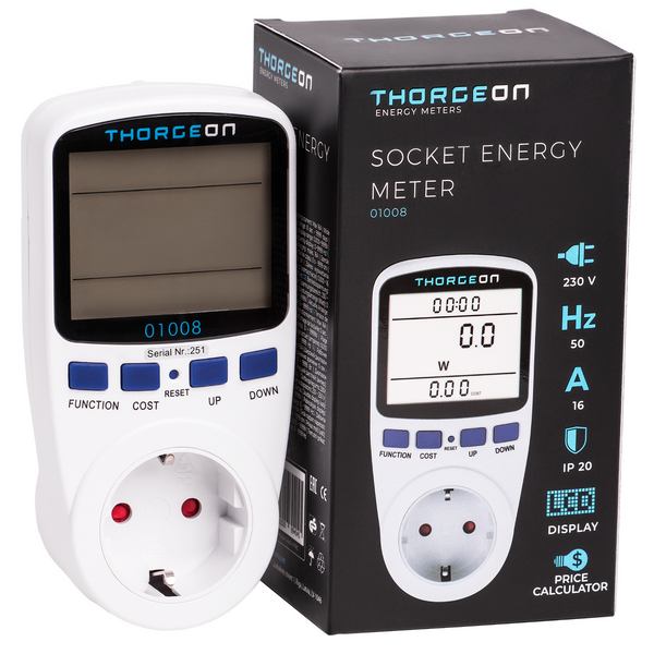 Digital Energimåler m. schuko jord til stikkontakt