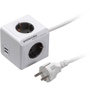 PowerCube extended dobbelt USB + 4 udtag med 1,5 meter ledning