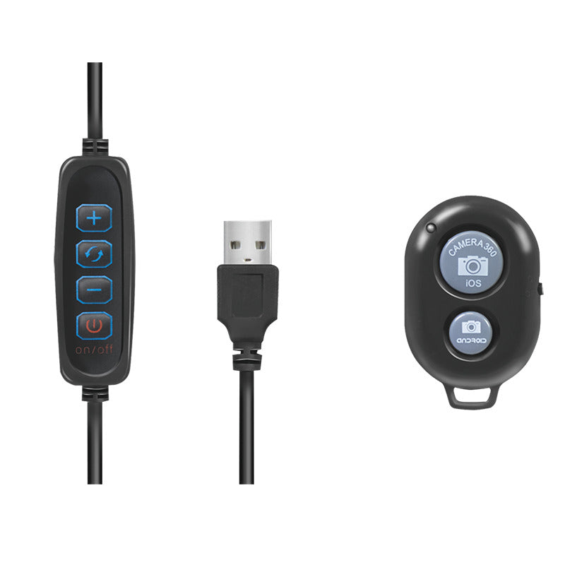 Smartphone holder med ringlys, fjernstyring - Ø25cm, Sort