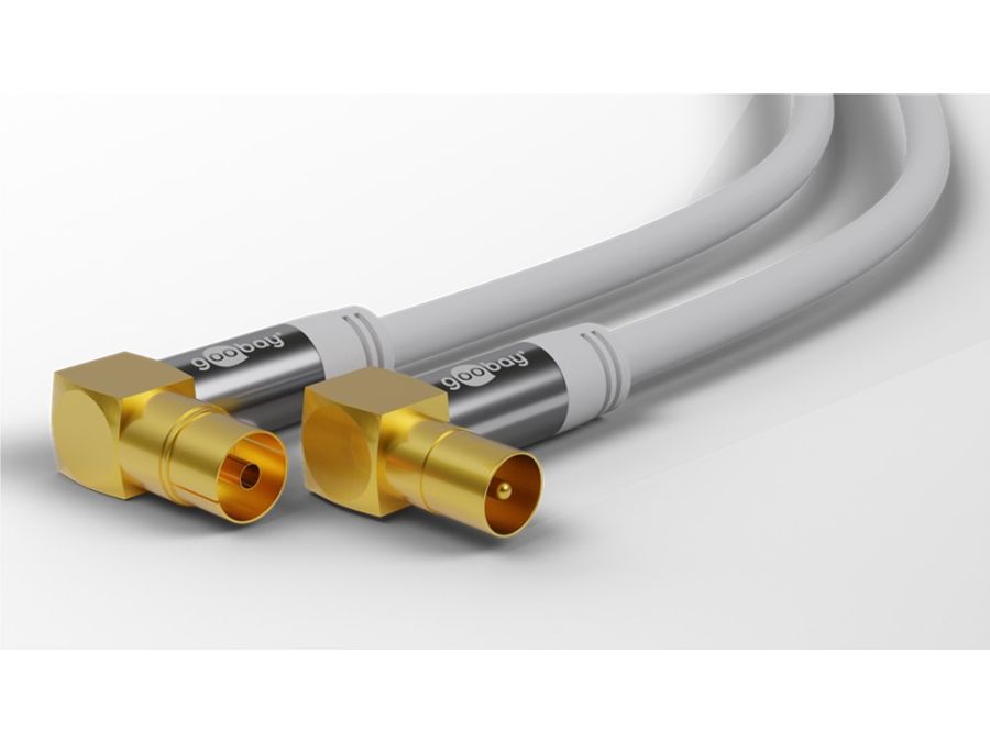 HQ TV antennekabel - 4 x skærm, 90° COAX han/hun, Hvid (10m)