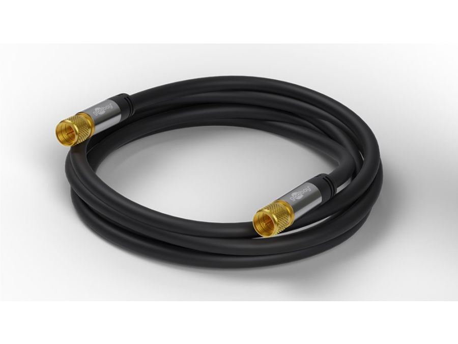 HQ Antennekabel - 2 x F han, CU, 4 x skærm, Sort (2m)