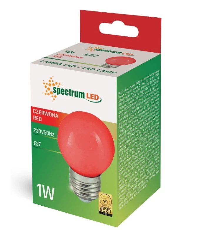 Spectrum 1W LED dekorationspære - Rød, G45, E27, 230V, RA80