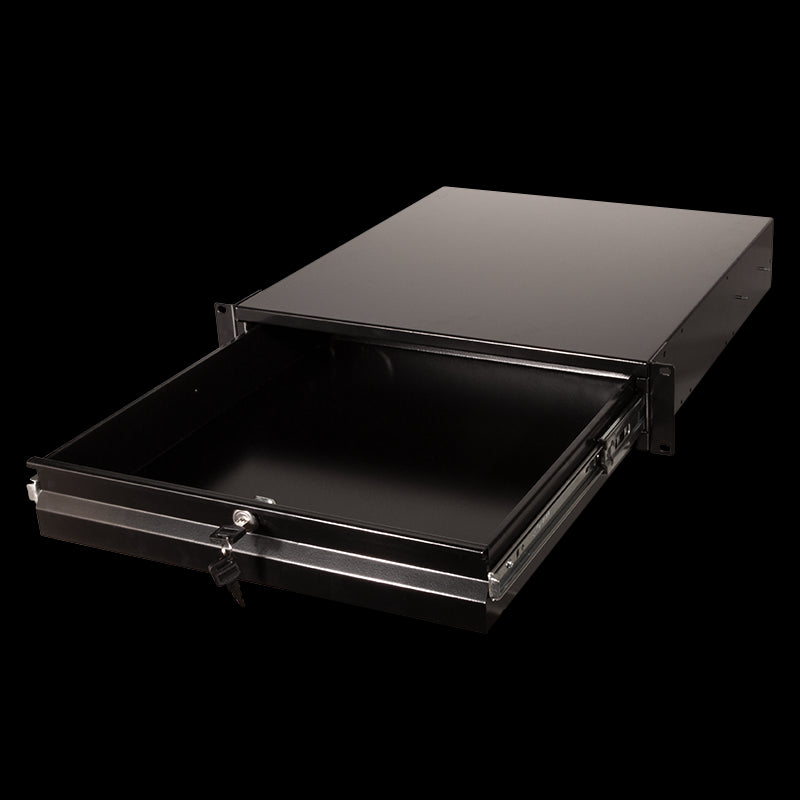 Skuffe til 19" rack - 2U, med lås, Sort