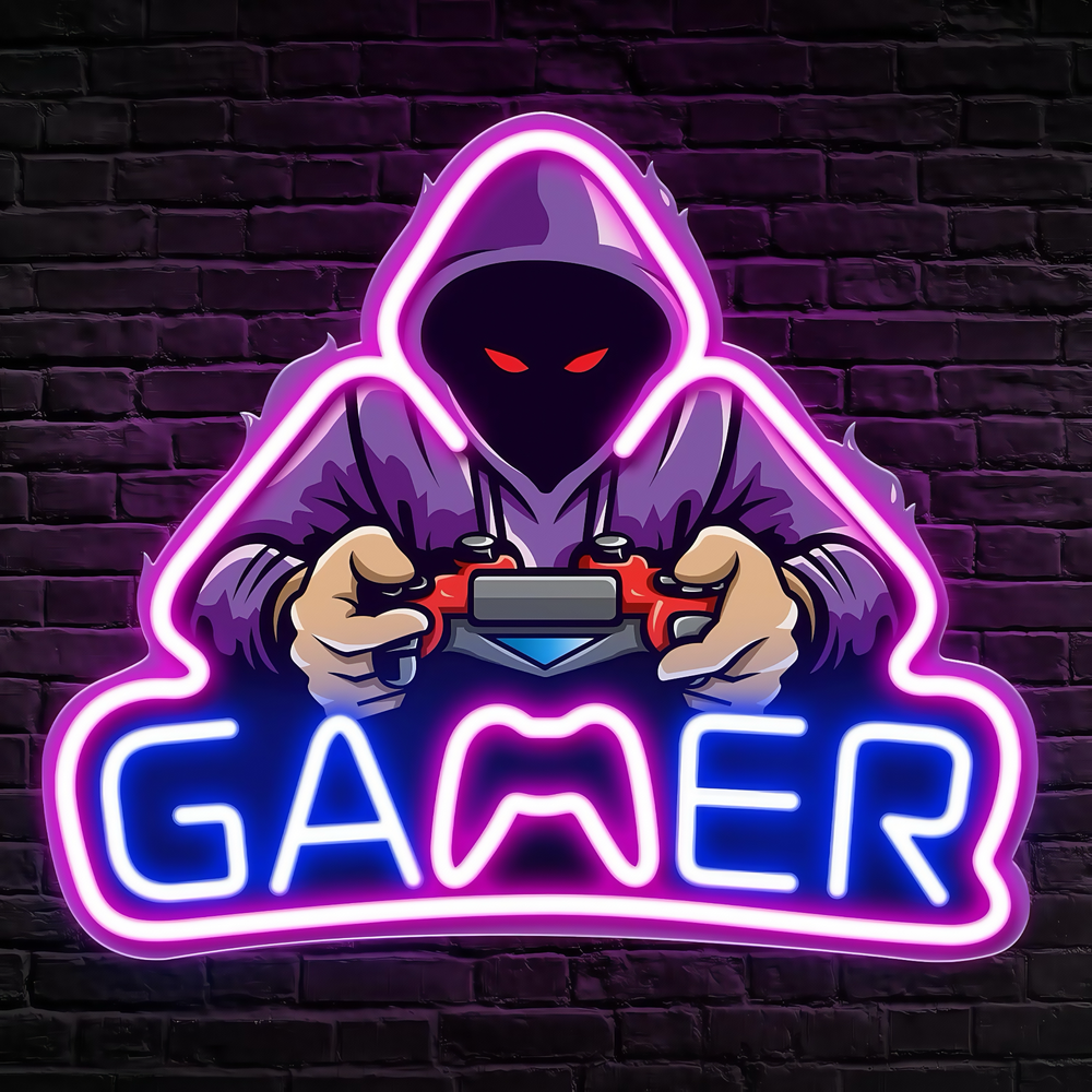 Neon gamer skilt med 5V USB-tilslutning