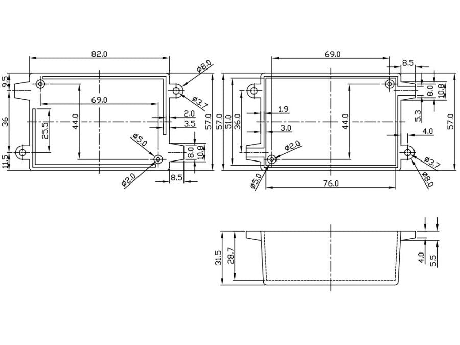 G1019 plastkabinet - Sort m. flanger (57x82x33mm)