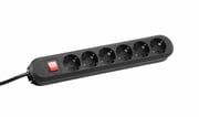 SMART 6-stikdåse CEE7/3 med afbryder sort 3m kabel og Schukostik Kan fastskrues