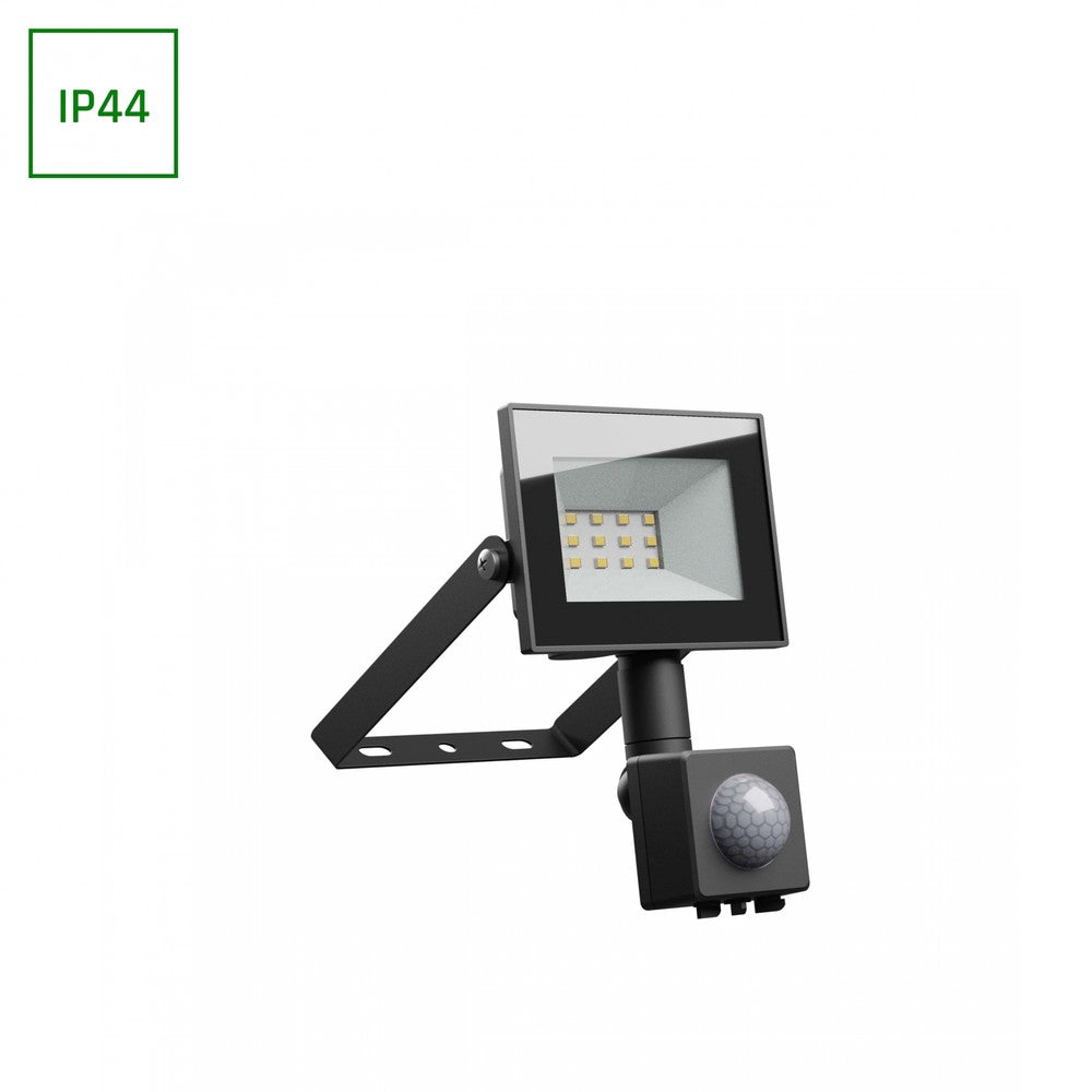 Noctis Lux lyskaster 10W Varm hvid IP44 sort med PIR sensor - 230V, 750lm, 94x150x53mm