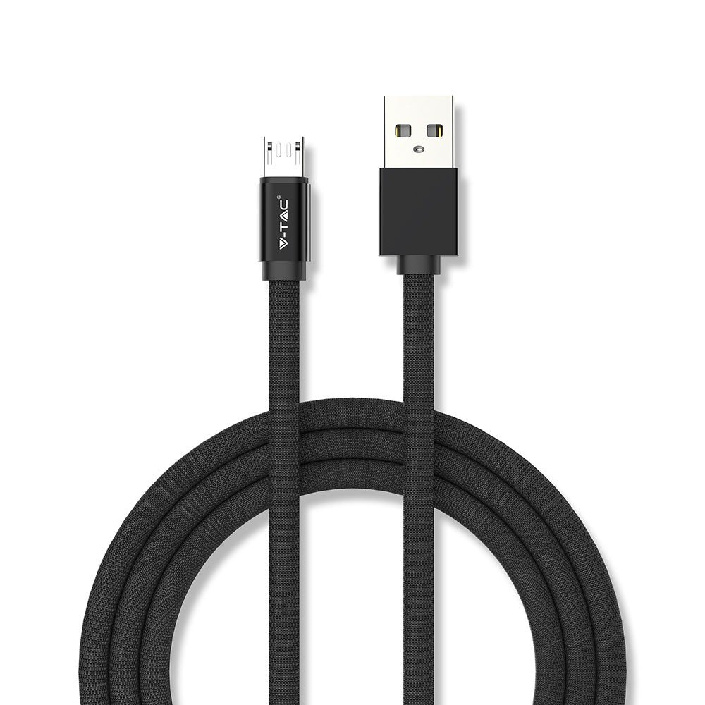 1M Micro USB Fletkabel i Sort Bomuldsstof - Ruby Serie