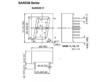 7-segment display - 20mm, Anode, Gul (2,2mcd)