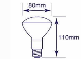 R80 spotpære - 60W / 230V, E27, GUL