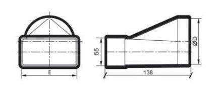 Rund til rektangulær - Ø55m til 99mm