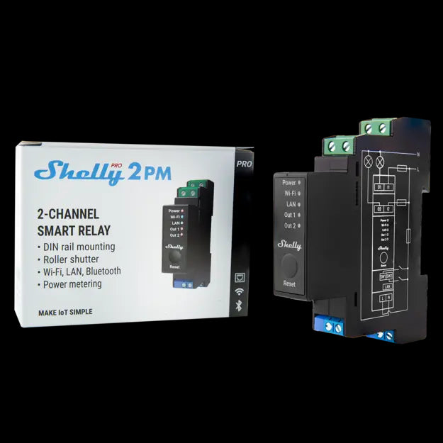 Shelly Pro 2PM - WiFi relæ/jalousi, 2 kanaler