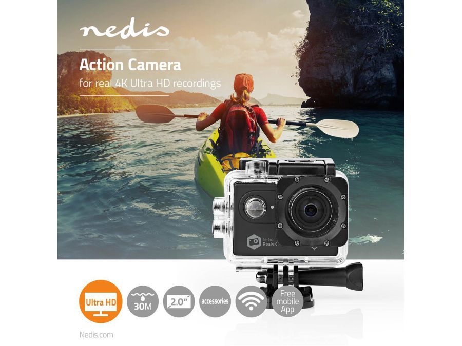 Action-kamera - Real 4K Ultra HD, Wi-Fi, Vandtæt etui