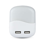 0,45W Natlys LED (EU stik) med USB Samsung chip 3000K - firkantet - Energibesparende natbelysning med USB og Samsung chip i varmt hvidt lys - firkantet design