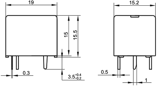 Miniature relæ - 24VDC 10A, 1 x slutte (SPST-NO), 5-ben 2mm