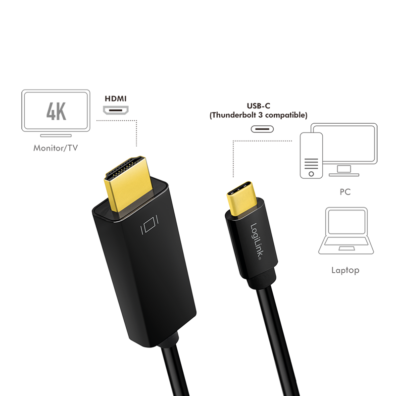 USB-C til HDMI adapterkabel (4k), sort (1,8m)