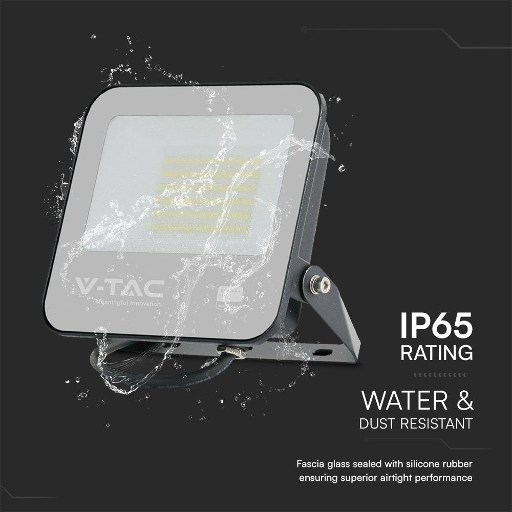 50W LED projektør med Samsung chip, 4000K, sort hus, grå matteret glas, IP65 - 5 års garanti