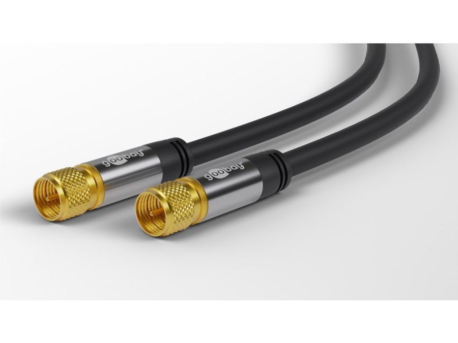 HQ Antennekabel - 2 x F han, CU, 4 x skærm, Sort (10m)