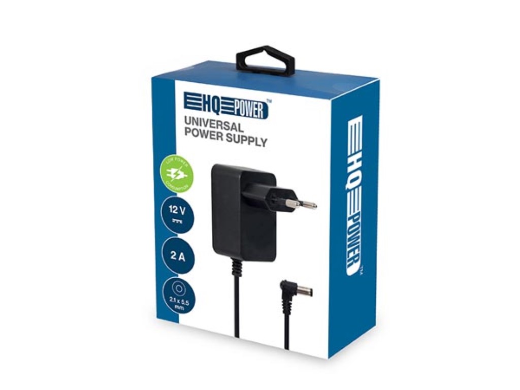 Netadapter - 12Vdc / 24W (2A), Sort (5,5x2,1mm)