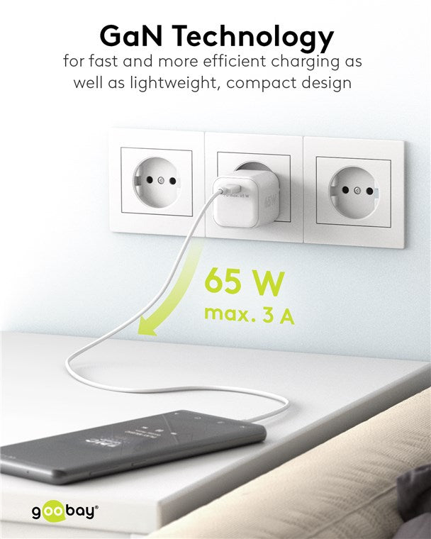 USB-C PD netadapter - 1xUSB-C, 65W/3,25A, Hvid
