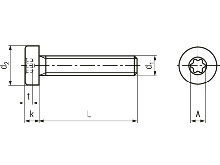 TORX maskinskrue, cylindrisk - M3x8mm, TX10 (50 stk.)