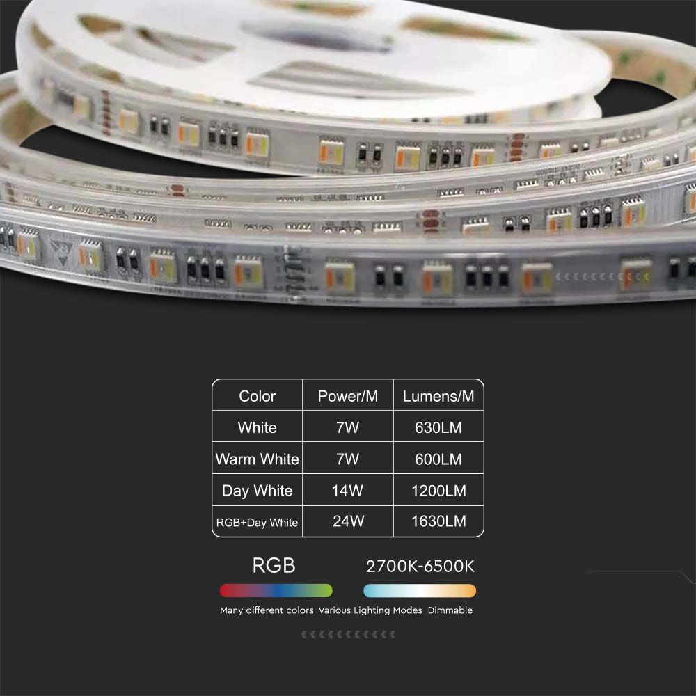 60 LED Stribe Lys 24W/m - CCT 3in1+RGB, IP65, 24V