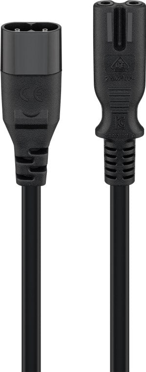 Strømkabel - IEC60320 C7 til IEC60320 C8, Sort (2m)
