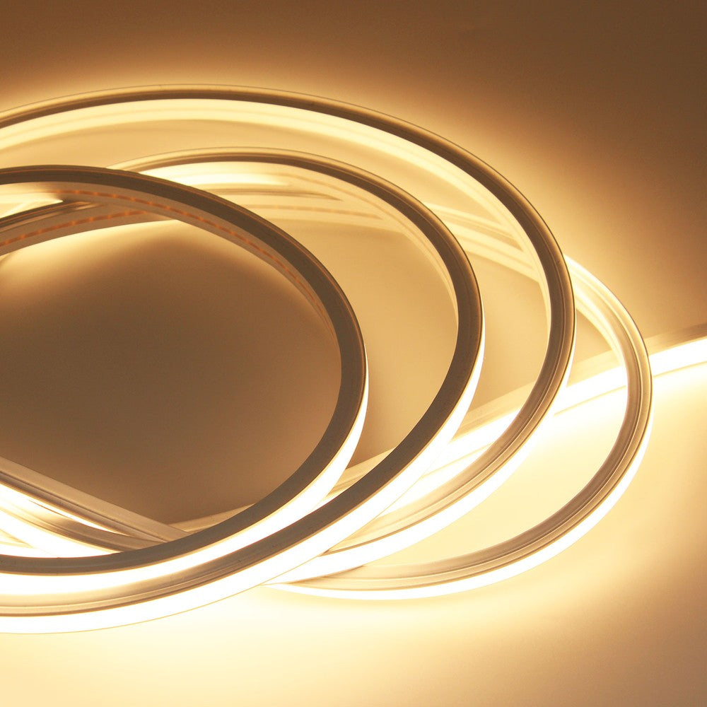 10m Varm hvid LED strip - Fleksibel neon flex belysning med 10x10 mm dimensioner, 10W/m, 24V, RA81