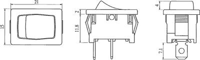 Vippekontakt - 1P OFF-ON, 10A-250V, Sort (19,4x13mm hul)