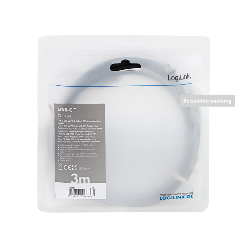 USB-C > USB-C vinklet(90°) 2xhan, 5A (PD3), sort (2m)