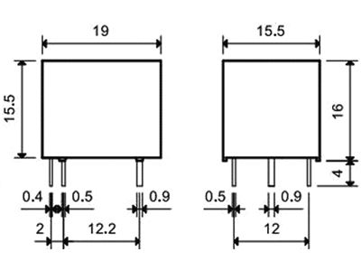 Miniature relæ - 9VDC / 10A, 1 x skifte (SPDT), 5-ben 2mm