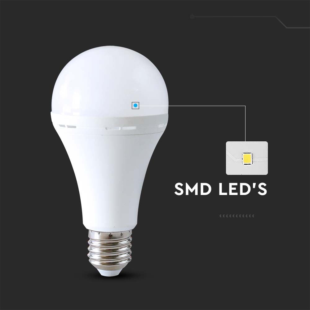 Nødplastlampe med batteri og 3 timers nødbelysning - 12W E27, 4000K