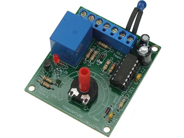 Termostatmodul m. relæ, +5 til +30°C / 3A (loddekit)