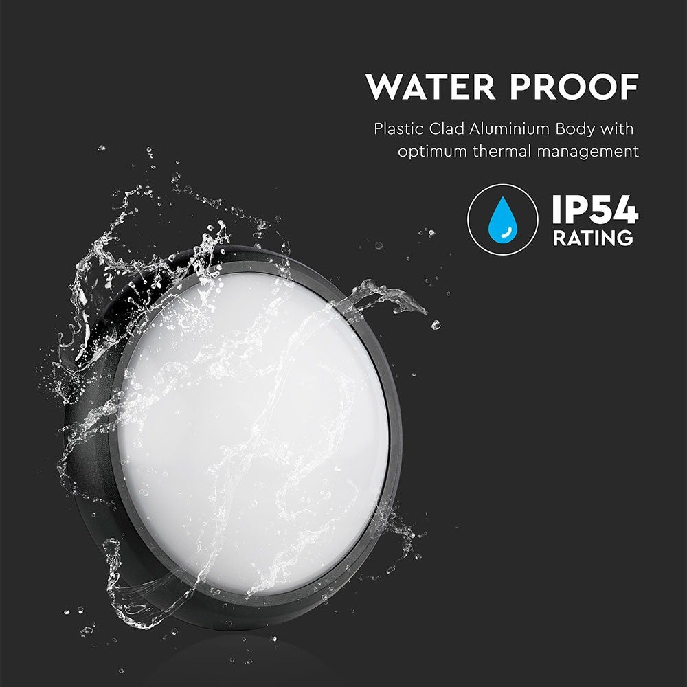 12W Sort IP54 Dome Lys - 3000K, Fuld Rundet, Husmonteret, 840lm, RA70