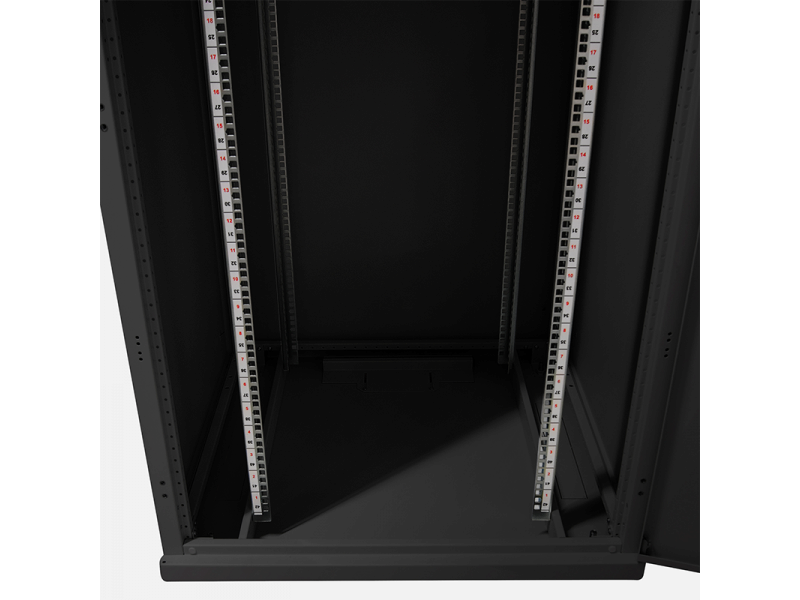 19" netværk rackskab - 22U, B800xD800mm m. glaslåge, Sort