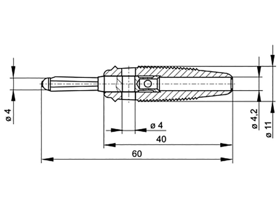 Prof. Bananstik, 4mm + sidehul, 30A, Blå (loddetype)
