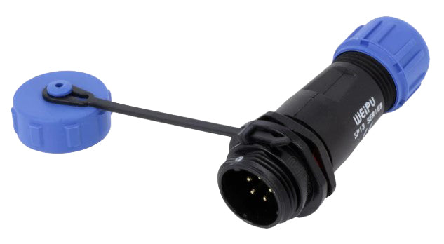 Rundstik, SP13 - 5P han, udv. gevind, Ø4-6,5mm +hætte (IP68)