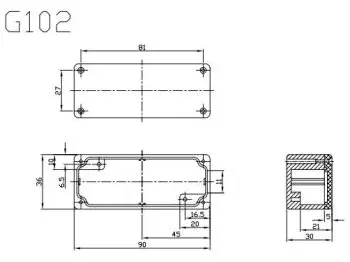 G102 aluminiumskabinet - IP65 (90x36x30mm)
